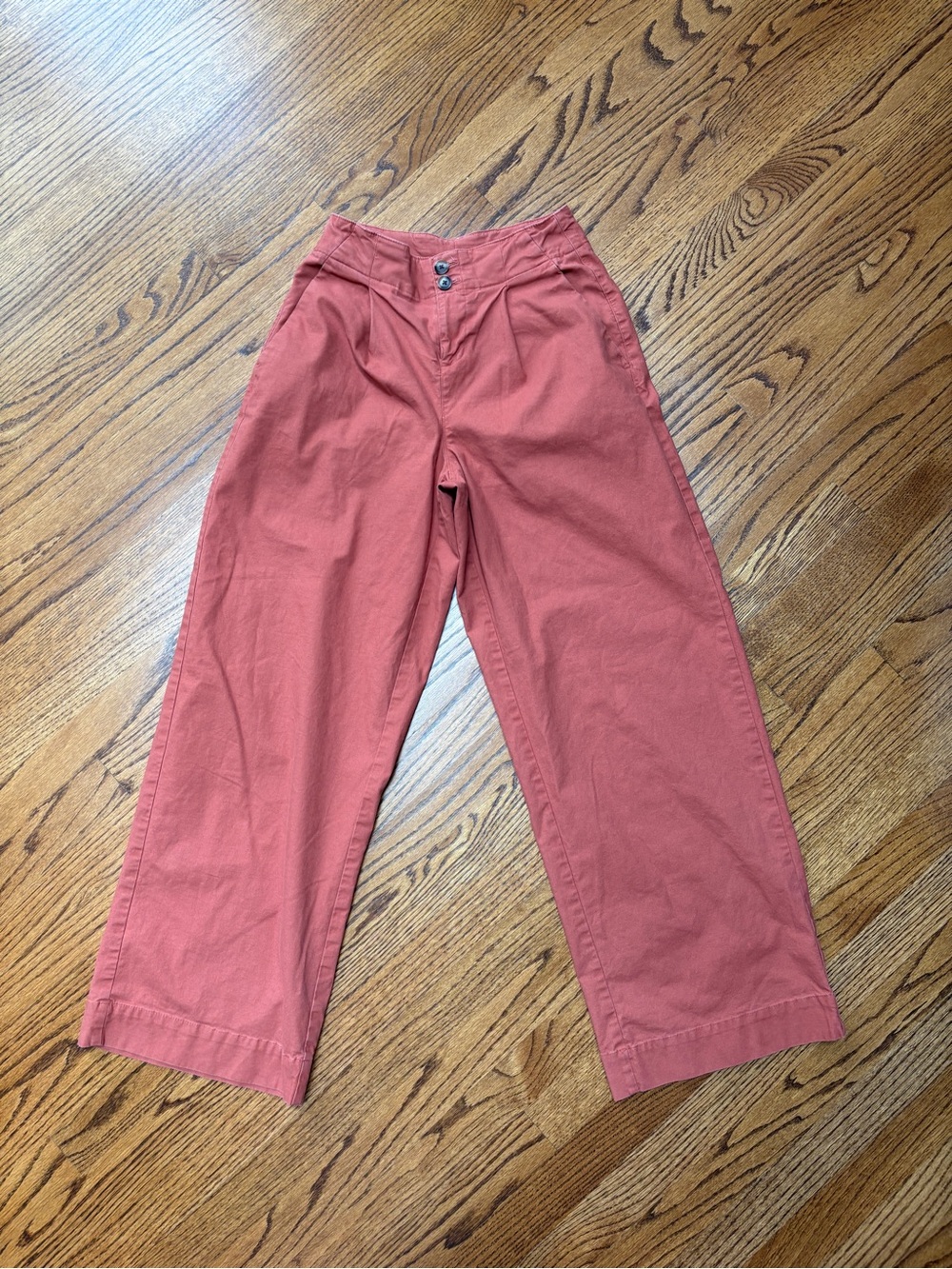 Wide-Leg Women's High-Waisted Cotton Pants in Rust Orange